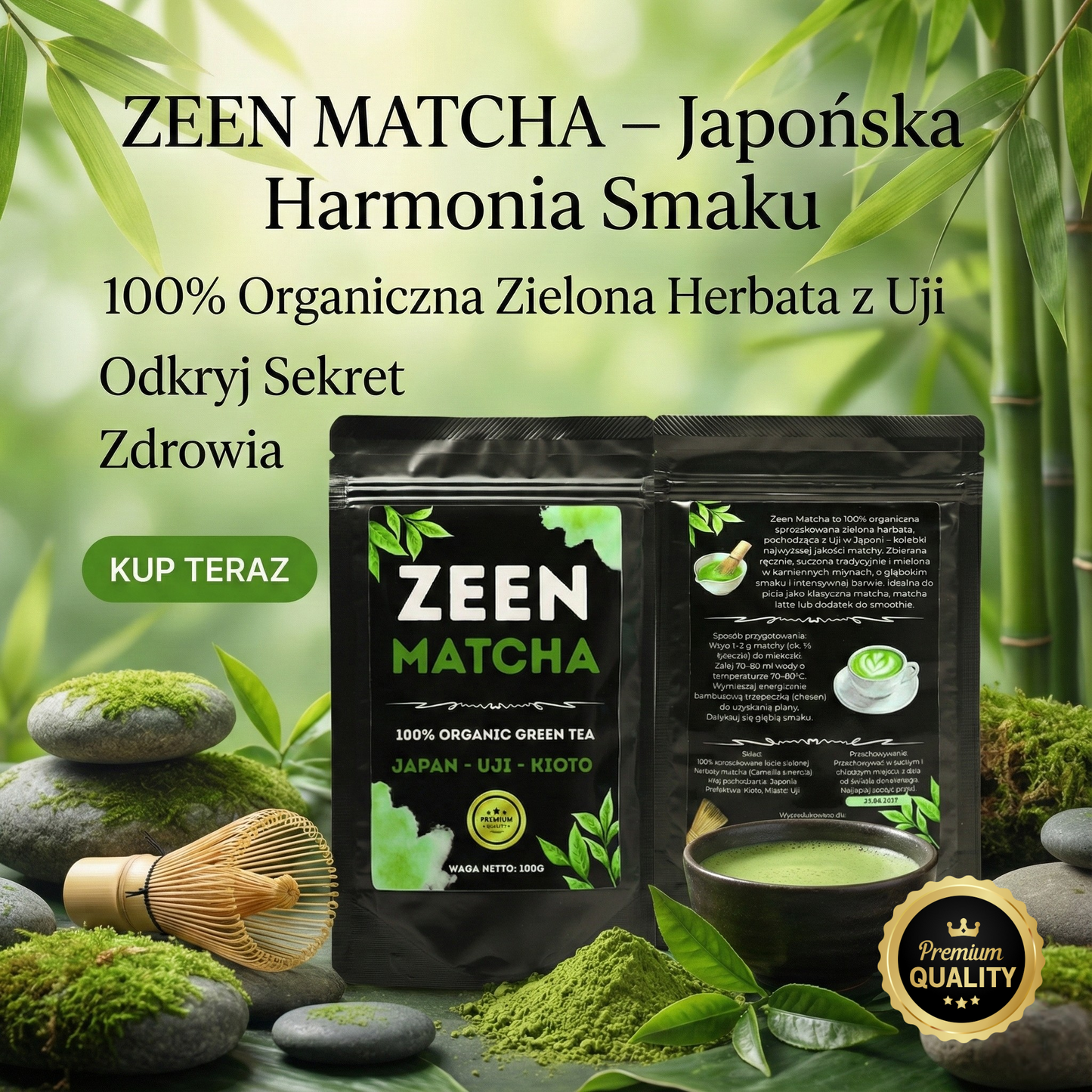 Matcha Japońska "Zeen" Uji-Kioto 100% Organiczna 100g
