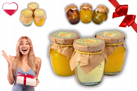 Zestaw 3 miodów naturalnych 3x200g - akacja, nawłoć, mniszek - Upominek Zestaw 3 miodów naturalnych 3x200g - akacja, nawłoć, mniszek - Upominek